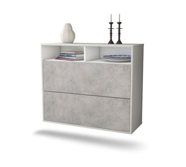 Sideboard Spring Valley | hängend | Korpus Weiß | Front in Beton Optik | 92x79x35cm (BxHxT)