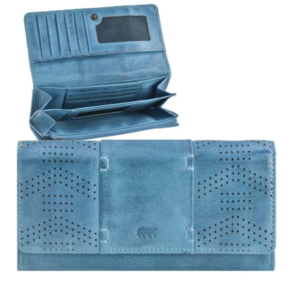 Portemonnaie Leder 19x10cm mit 12 Kartenfächern "Sterre" türkis Bear Design CL18208-aqua