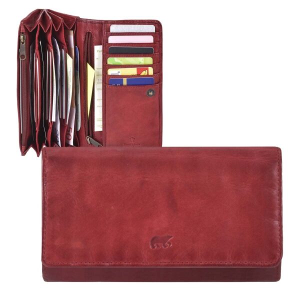 Portemonnaie Leder 17x9cm mit 12 Kartenfächern "Noor" rot Bear Design CL9918-red