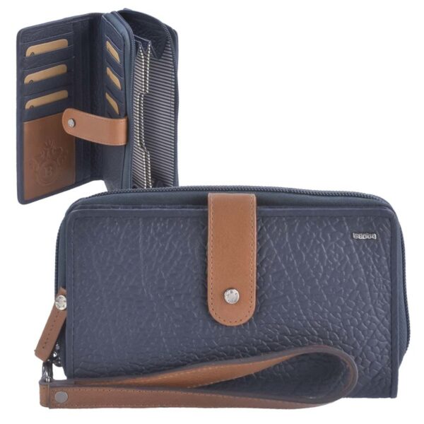 Portemonnaie Leder 18x10cm mit 14 Kartenfächern "Eva" navy blau Berba 121-920