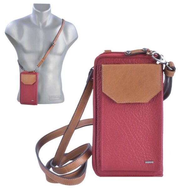 Handytasche Leder zum Umhängen mit Geldbörse "Sophie" rot mit cognac Berba 121-930-16