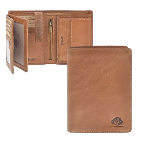 Geldbörse Leder 10x13cm mit RFID Schutz "Tornado" cognac Greenburry 1088-24