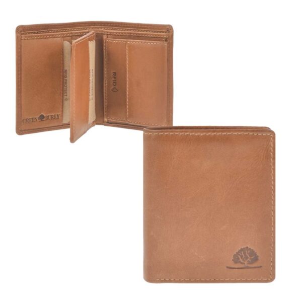 Geldbörse Leder 9x10cm mit RFID Schutz "Tornado" cognac Greenburry 1091-24