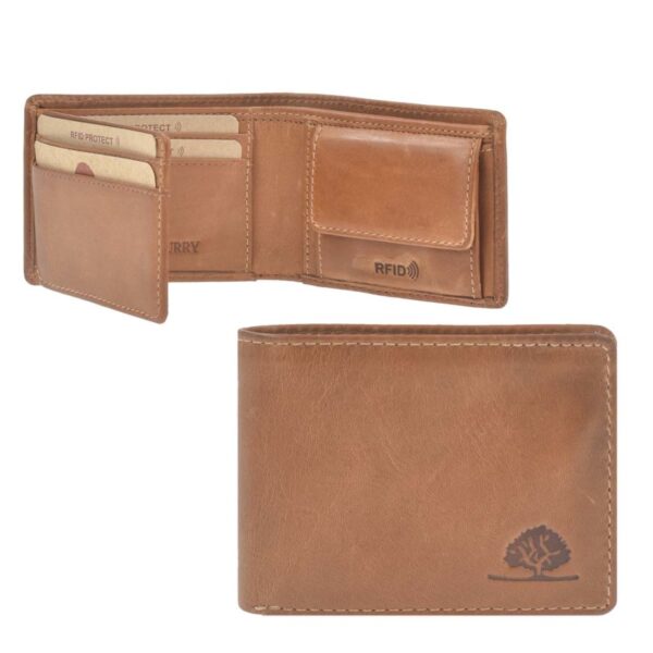 Geldbörse Leder 10x8cm klein mit RFID Schutz "Tornado" cognac Greenburry 1092-24