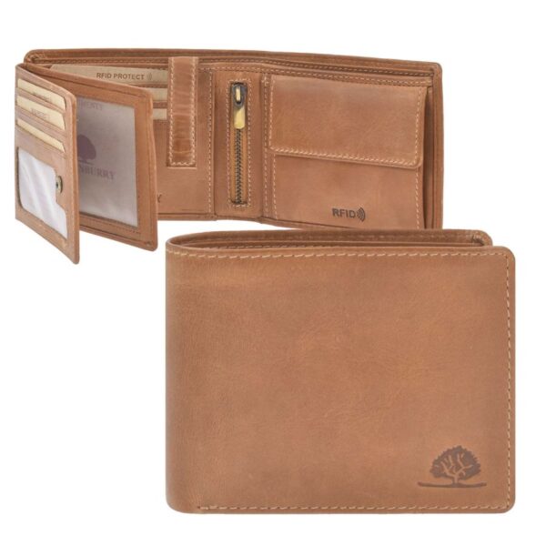 Geldbörse Leder 12x10cm mit RFID Schutz "Tornado" cognac Greenburry 1087-24