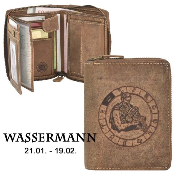 Reißverschluss Geldbörse 10x12cm Wassermann "Vintage" antikbraun Greenburry 821A