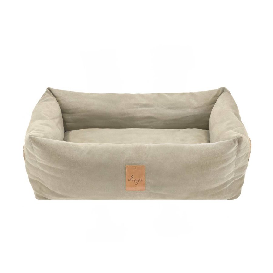 hundebett canvas l 85x70cm classic nest sand beige mit lederdetails