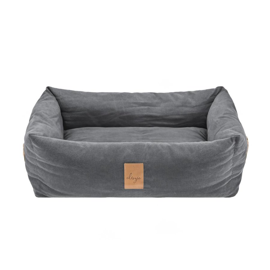 hundebett canvas l 85x70cm classic nest stone grey mit lederdetails