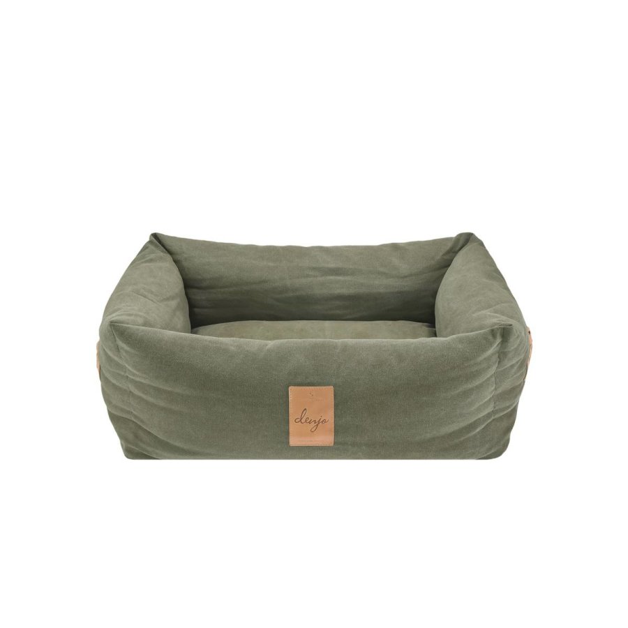 hundebett canvas m 70x60cm classic nest desert green mit lederdetails