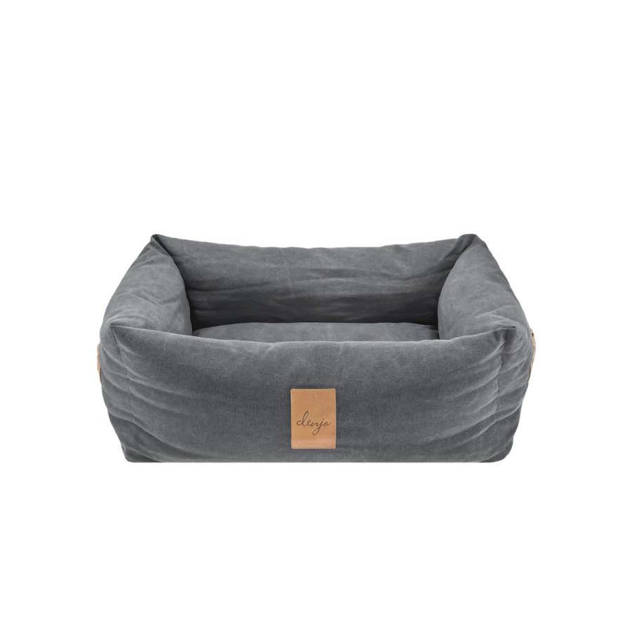 hundebett canvas m 70x60cm classic nest stone grey mit lederdetails