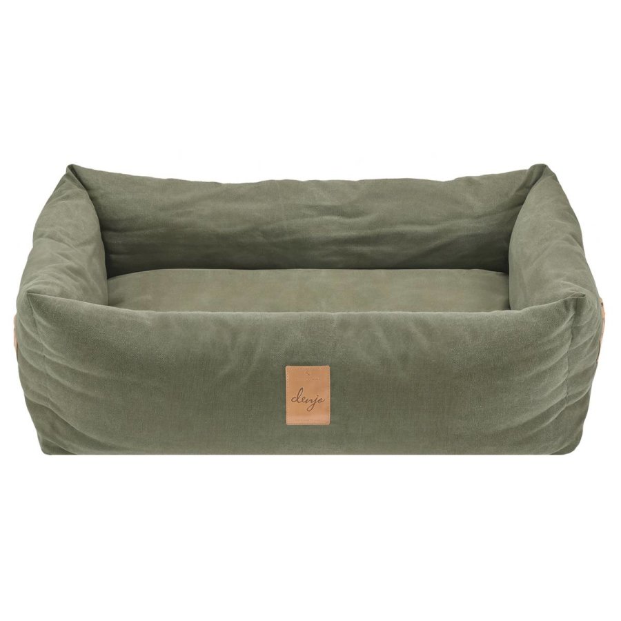 hundebett canvas xl 100x85cm classic nest desert green mit lederdetails