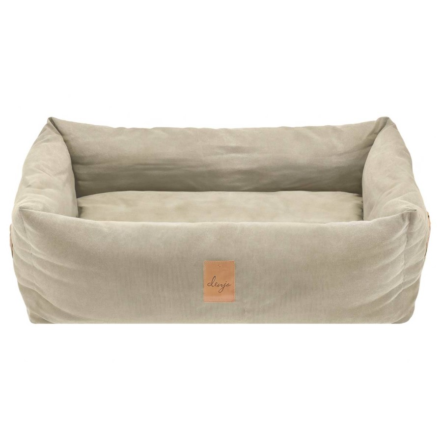 hundebett canvas xl 100x85cm classic nest sand beige mit lederdetails