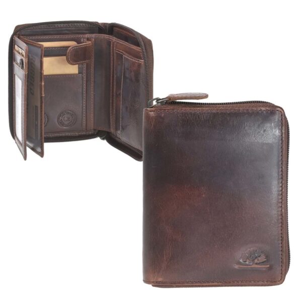 Portemonnaie Leder 10x12cm mit Reißverschluss "Rugged" teak brown Greenburry 1311-25