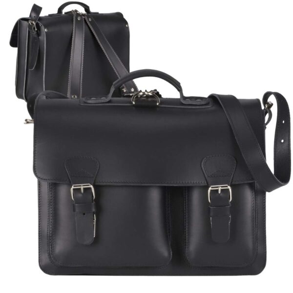 Aktentasche Leder 40x30cm 2 Fächer und Rückengurte "Classic Satchel" schwarz 2237-11 Ruitertassen