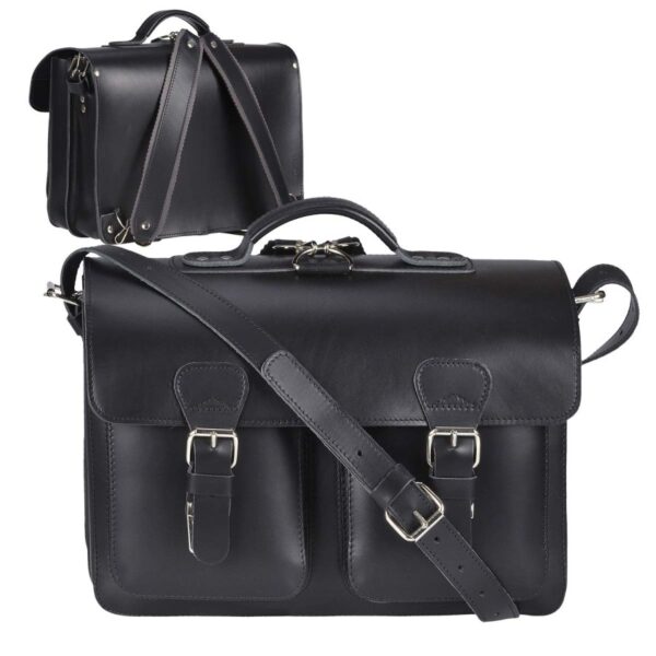 Aktentasche Leder 38x27cm 2 Fächer und Rückengurte "Classic Satchel" schwarz 2233-11 Ruitertassen