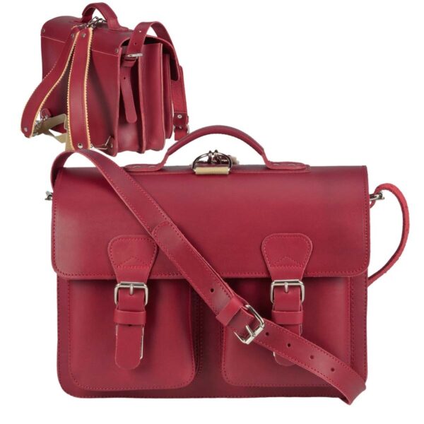 Aktentasche Leder 38x27cm 2 Fächer und Rückengurte "Classic Satchel" rot 2233-15 Ruitertassen