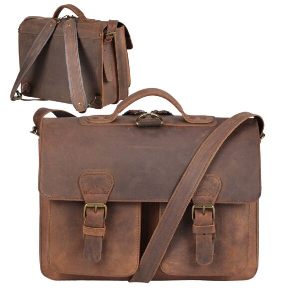 Aktentasche Leder 38x27cm 2 Fächer und Rückengurte "Classic Satchel" ranger braun 2233-73 Ruitertass